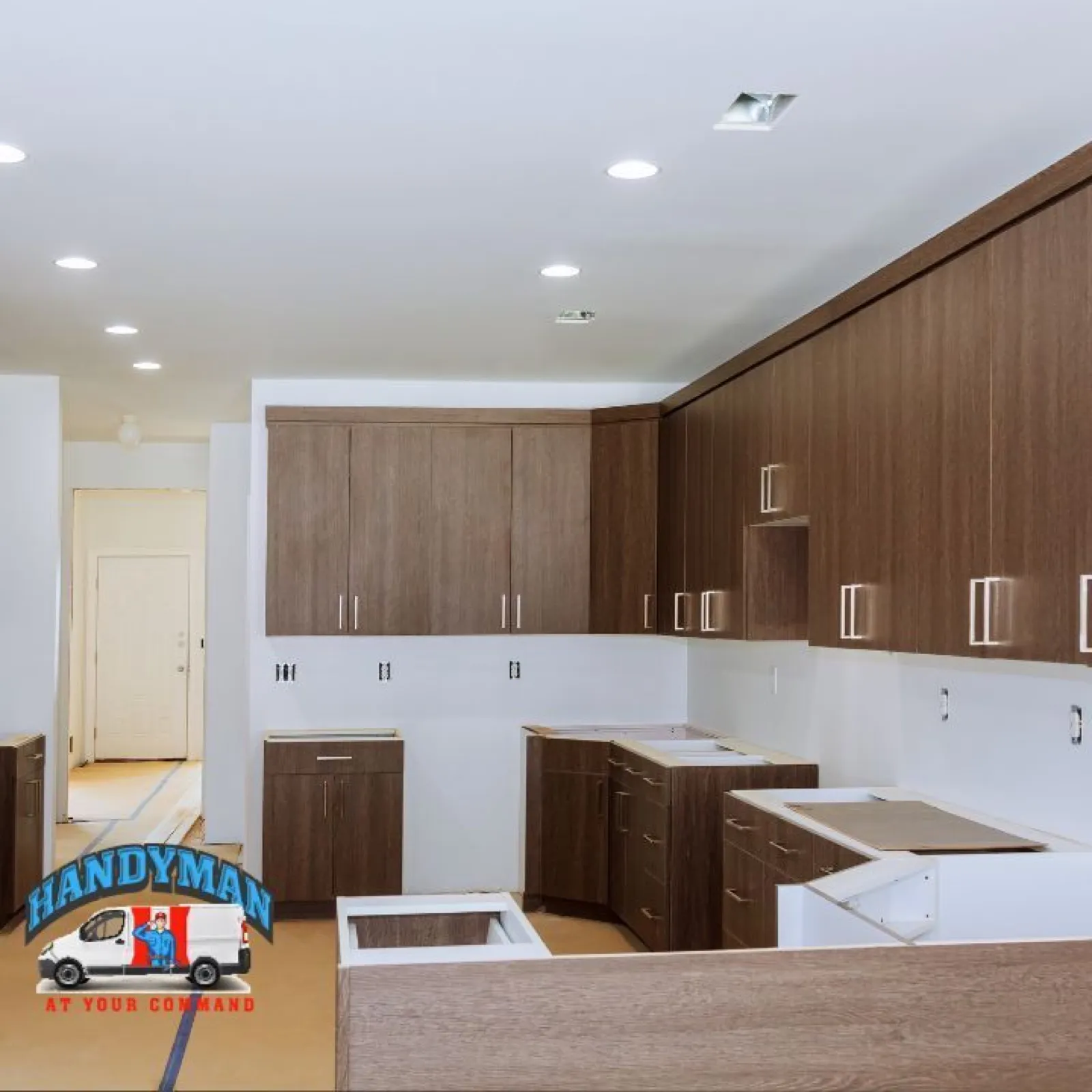 New wood cabinet installation during a kitchen remodel